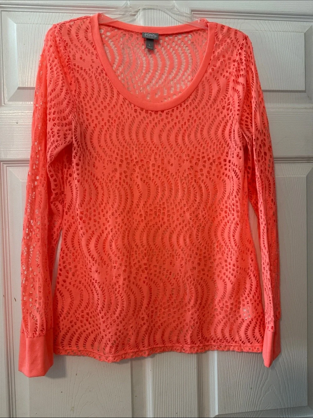 Bright Coral Lace Long Sleeve Top